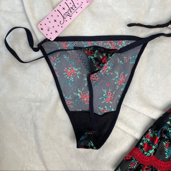 Jezebel Red and Black Floral Lingerie Set - Picture 13 of 14